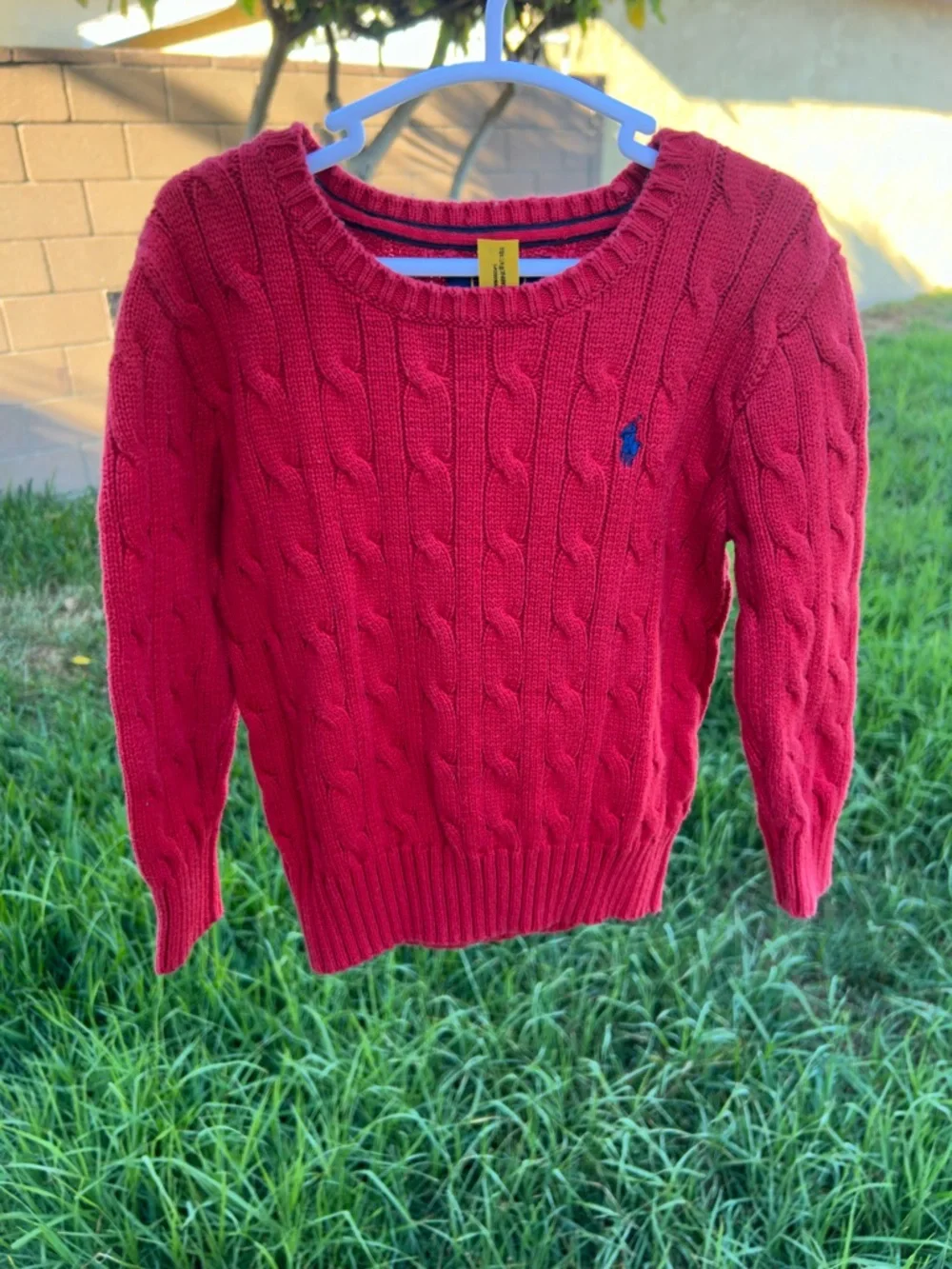 Ralph Lauren Red Cable Knit Cotton Crewneck Sweater